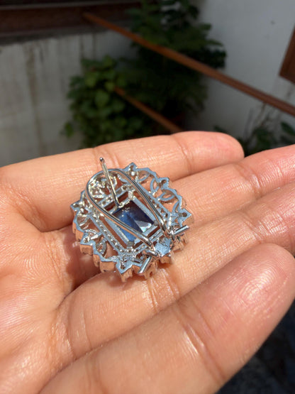 Sapphire Diamond Earrings Large Statement Studs Blue Stone CZ Cubic Zirconia Cocktail Jewelry Gift