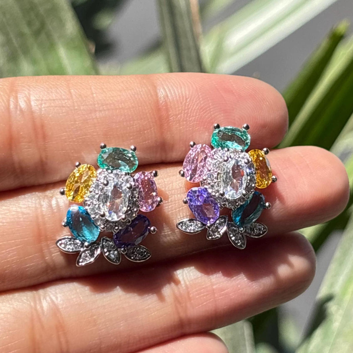 Multicolor Earrings Statement Small Studs Moissanite CZ Cubic Zirconia Mix Stone Colorful Jewelry Gift