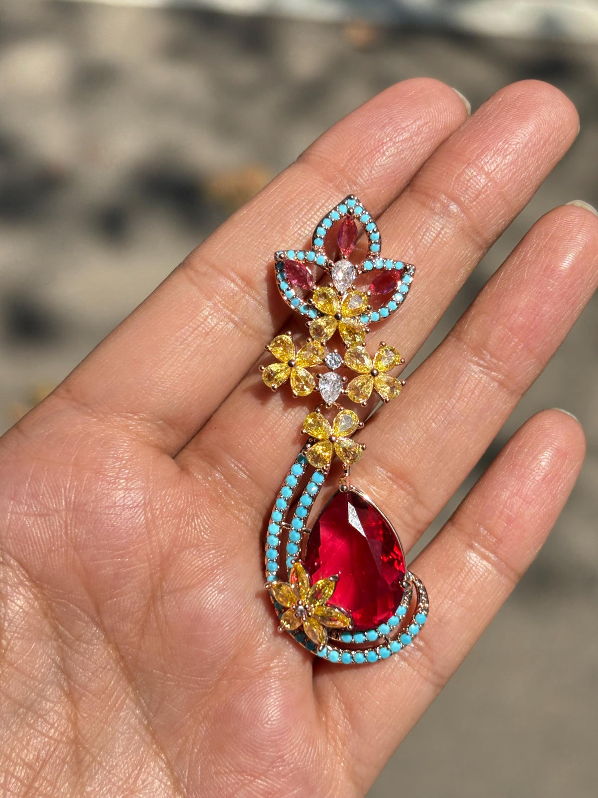 Red Diamond Earrings Turquoise Statement Chandelier Multicolor Ruby Stone Long  Moissanite Red Sapphire Jewelry