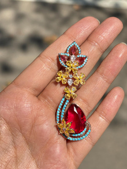 Red Diamond Earrings Turquoise Statement Chandelier Multicolor Ruby Stone Long  Moissanite Red Sapphire Jewelry