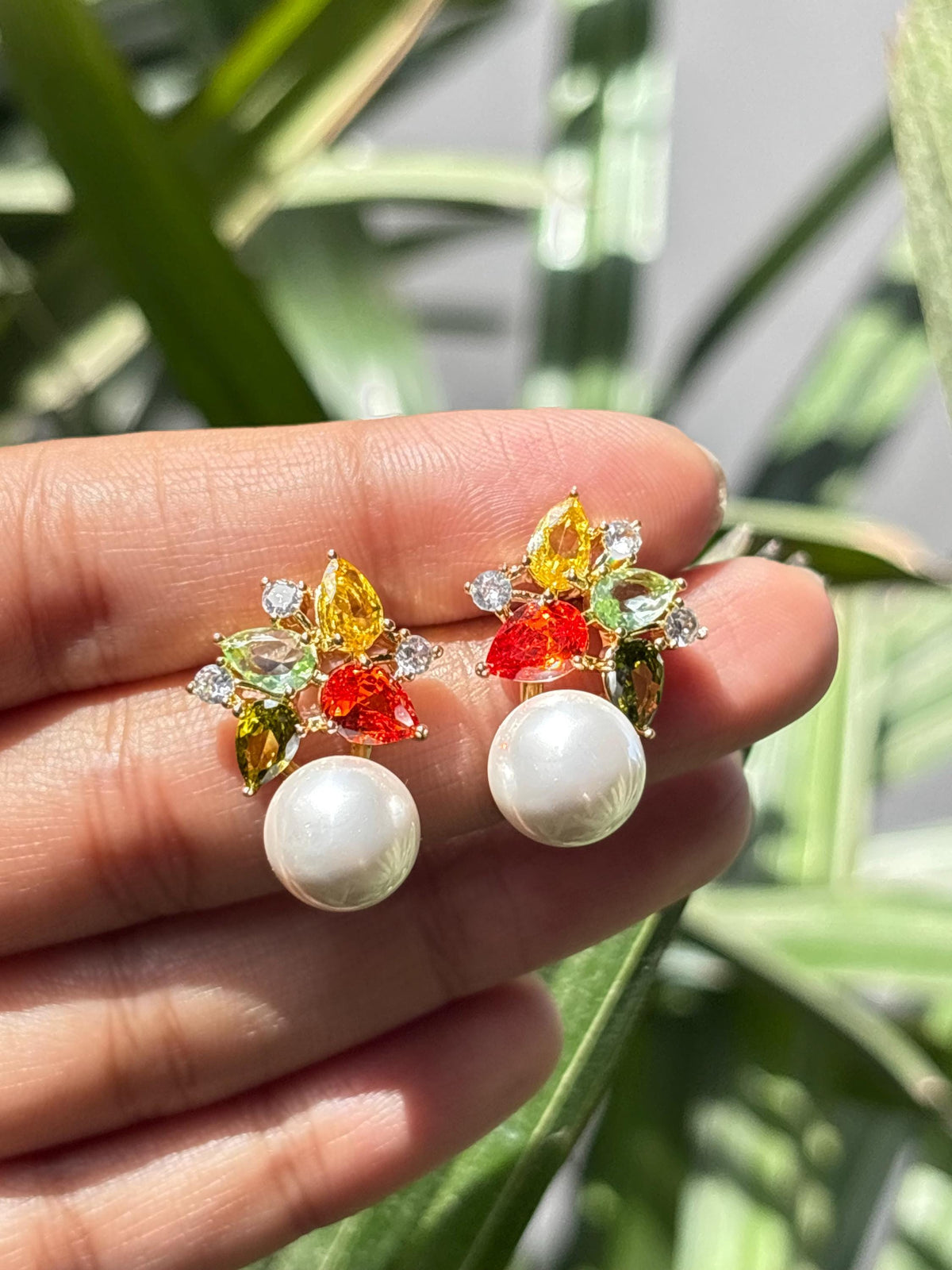 Multicolor Earrings Pearl Drop Statement Mix Stone Jewelry Multi Colorfull Cubic Zirconia Moissanite Designer