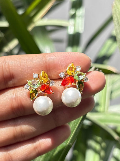 Multicolor Earrings Pearl Drop Statement Mix Stone Jewelry Multi Colorfull Cubic Zirconia Moissanite Designer