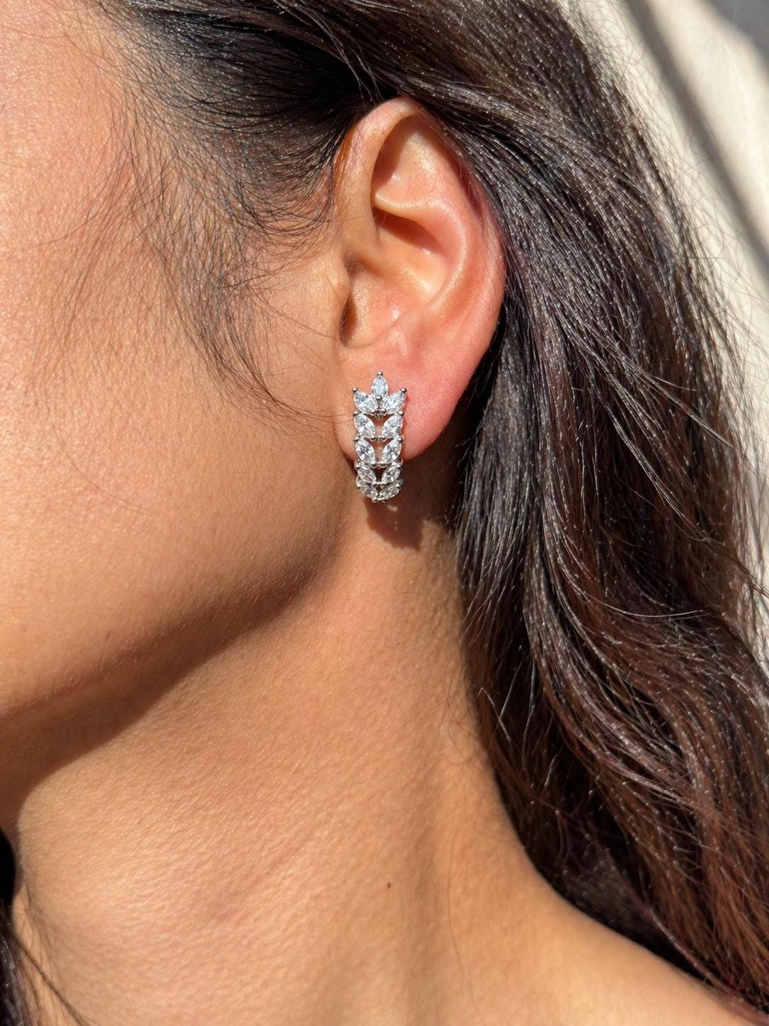 Moissanite Diamond Earrings Small Half Hoop Studs Style Leaf Moissanite Cubic Zirconia Stone Jewelry