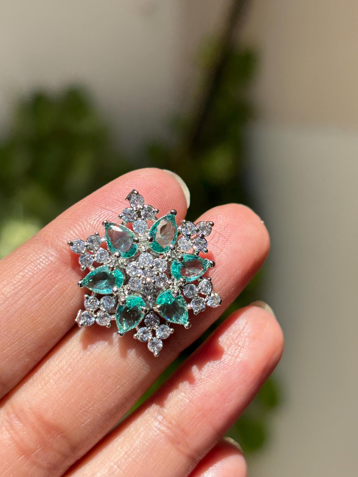 Mint Diamond Earrings Statement Studs Large Flower Shape Light Mint Sapphire Green Moissanite Jewelry