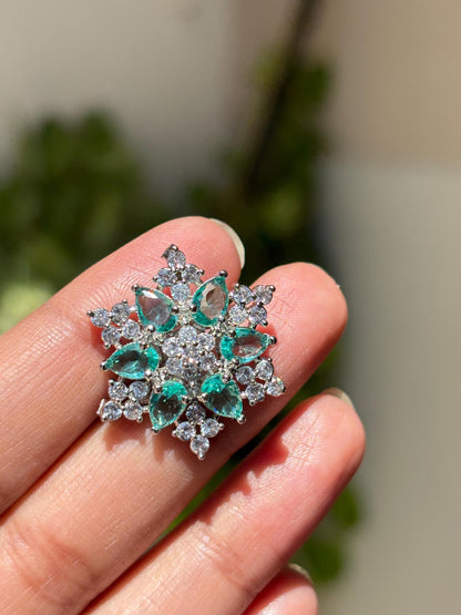 Mint Diamond Earrings Statement Studs Large Flower Shape Light Mint Sapphire Green Moissanite Jewelry