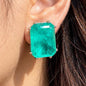 Large Emerald Doublet Earrings Statement Studs Moissanite Diamond Green Paraiba Tourmaline Cubic Zirconia Jewelry