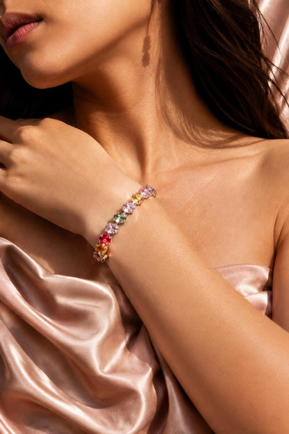 Multicolor Bracelet Tennis Statement Moissanite Diamond Cubic Zirconia Colorful Mix Stone Jewelry Anniversary Gift