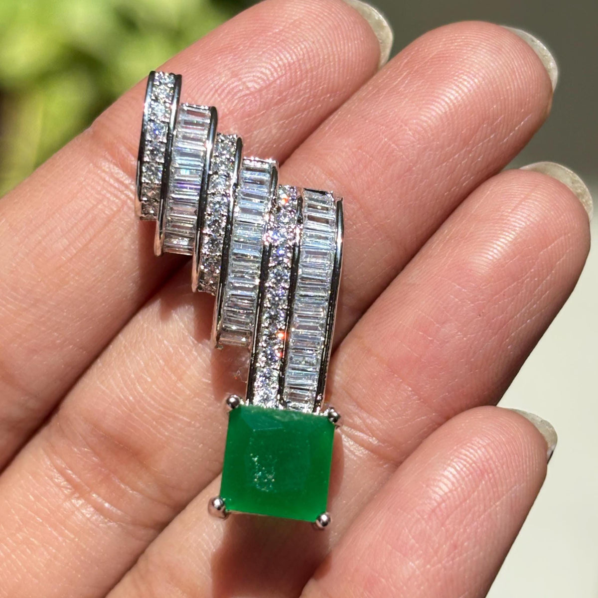 Emerald Diamond Earrings Statement Moissanite CZ Green Stone Jewelry Cuff Style Bride Wedding Gift