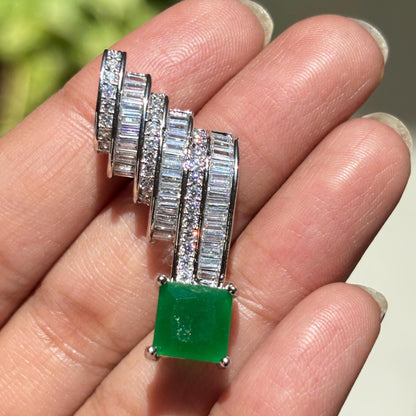 Emerald Diamond Earrings Statement Moissanite CZ Green Stone Jewelry Cuff Style Bride Wedding Gift