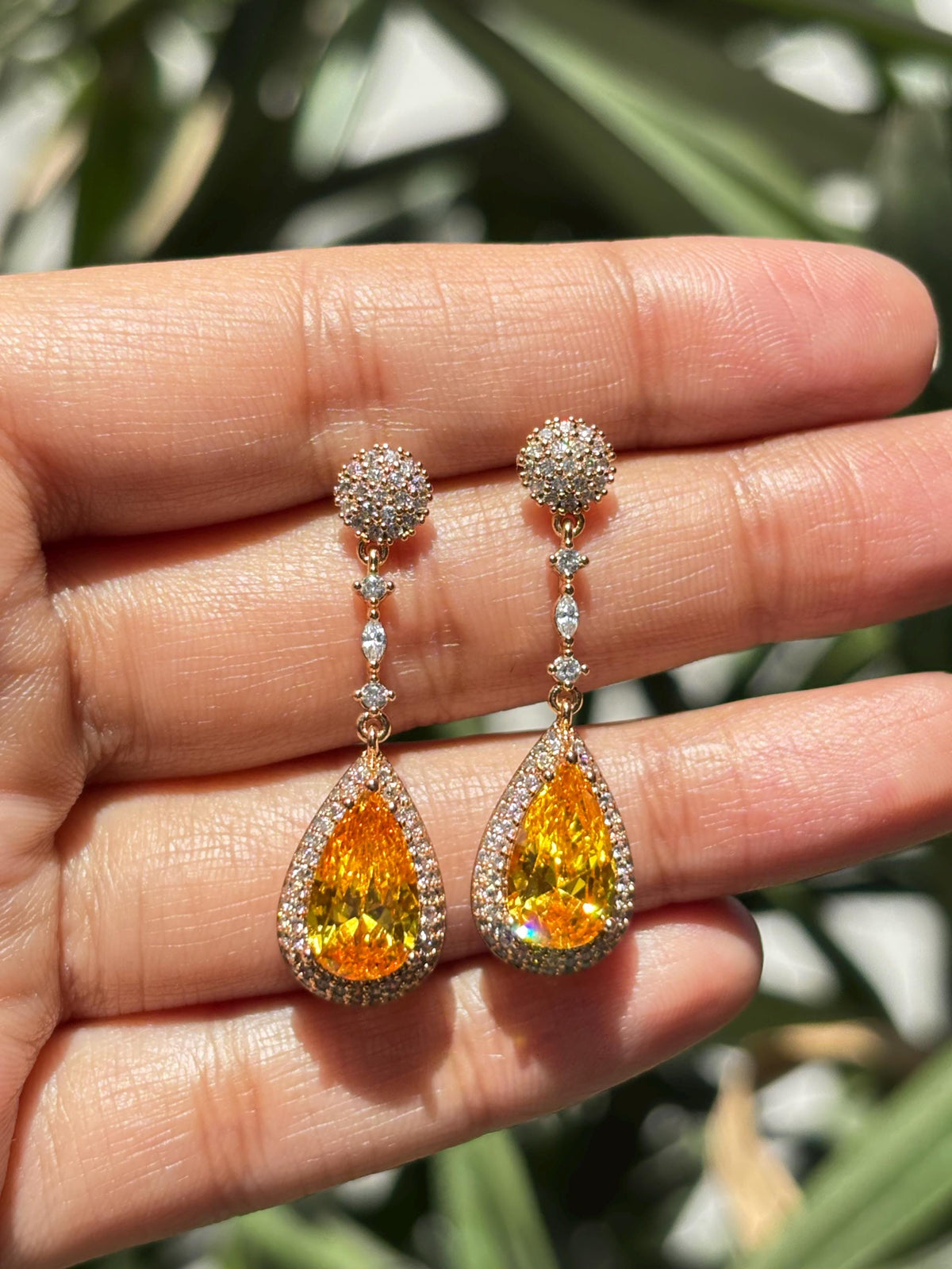 Yellow Diamond Earrings Statement Dangle Canary Stone Jewelry Gold Plated Yellow Sapphire CZ Moissanite