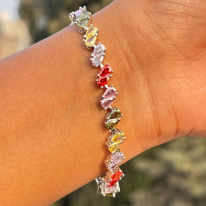 Multicolor Bracelet Tennis Statement Moissanite Diamond Cubic Zirconia Colorful Mix Stone Jewelry Anniversary Gift