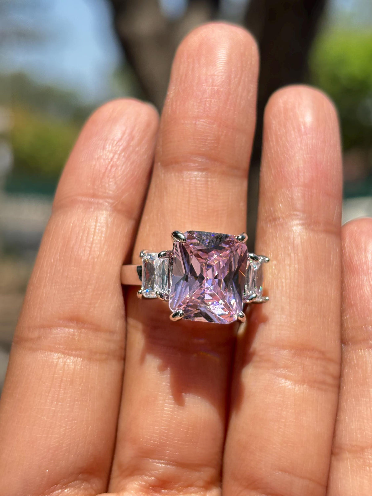 Pink Diamond Ring CZ Moissanite Statement Cubic Zirconia Pink Sapphire Stone Engagement Jewelry Wedding
