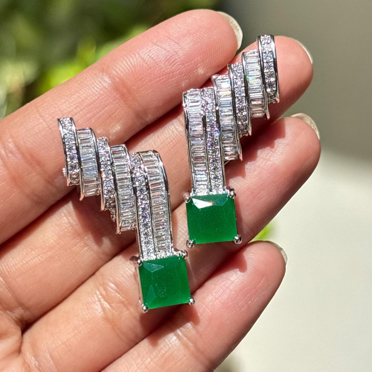 Emerald Diamond Earrings Statement Moissanite CZ Green Stone Jewelry Cuff Style Bride Wedding Gift