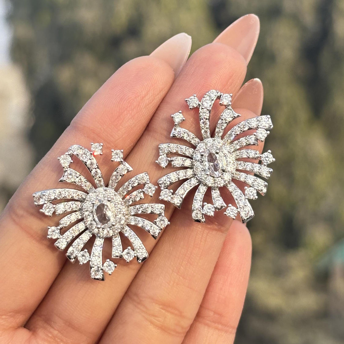 Large Moissanite Diamond Earrings Big Statement Studs Chunky CZ Oversized Cubic Zirconia Wedding Gift