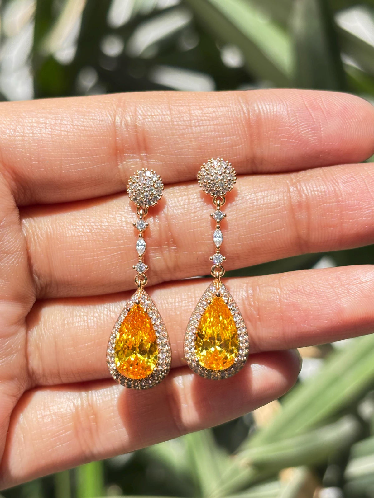 Yellow Diamond Earrings Statement Dangle Canary Stone Jewelry Gold Plated Yellow Sapphire CZ Moissanite
