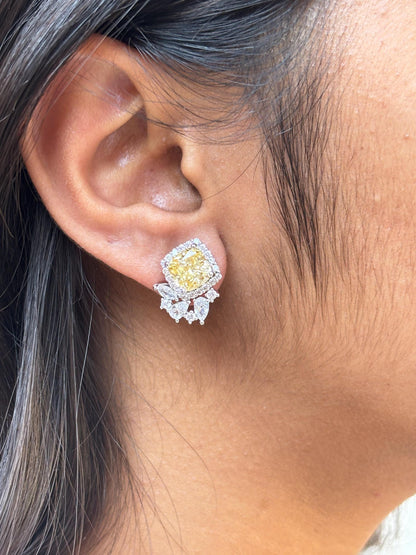 Yellow Diamond Earrings Small Studs Moissanite Statement Canary Yellow Sapphire Jewelry Cubic Zirconia Gift