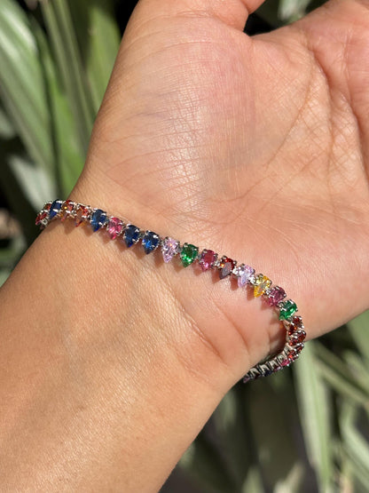 Multicolor Bracelet Statement Mix Stone Jewelry Colorful Rainbow Tennis Bracelet Cubic Zirconia Engagement Gift