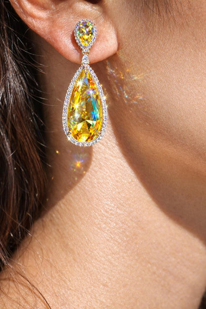 Yellow Diamond Earrings Statement CZ Moissanite Cubic Zirconia Yellow Sapphire Stone Jewelry Wedding Gift
