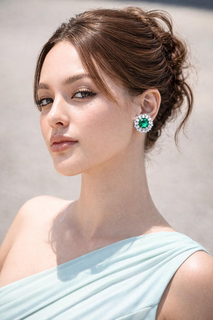 Teal Diamond Earrings Large Statement Studs Big Teal Green Stone Oversized Designer Jewelry Wedding