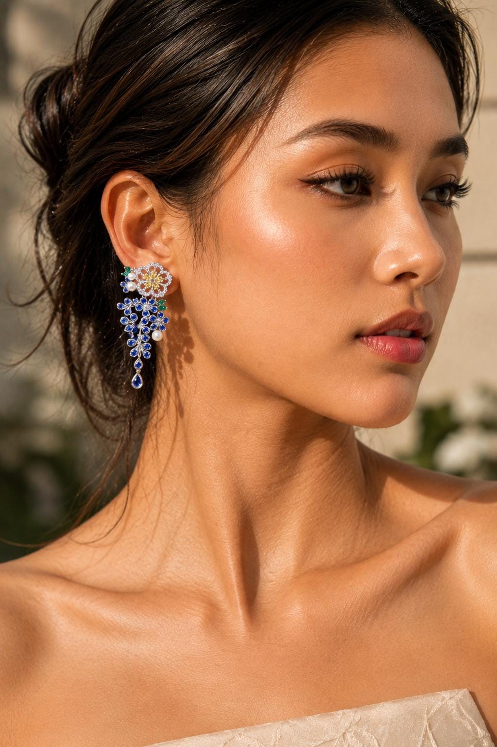 Sapphire Diamond Earrings Yellow CZ Jewelry Moissanite Statement Cubic Zirconia Blue Flower Hangings Wedding
