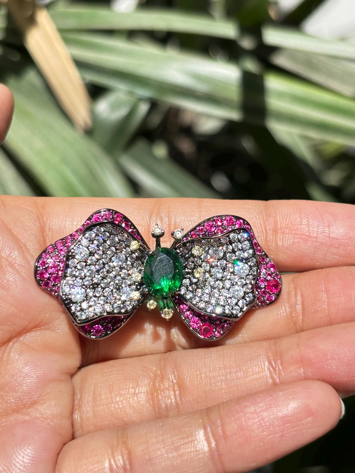 Large Ruby Brooch Statement Moissanite Diamond Pink Sapphire Emerald Green Stone Jewelry Groom Wedding