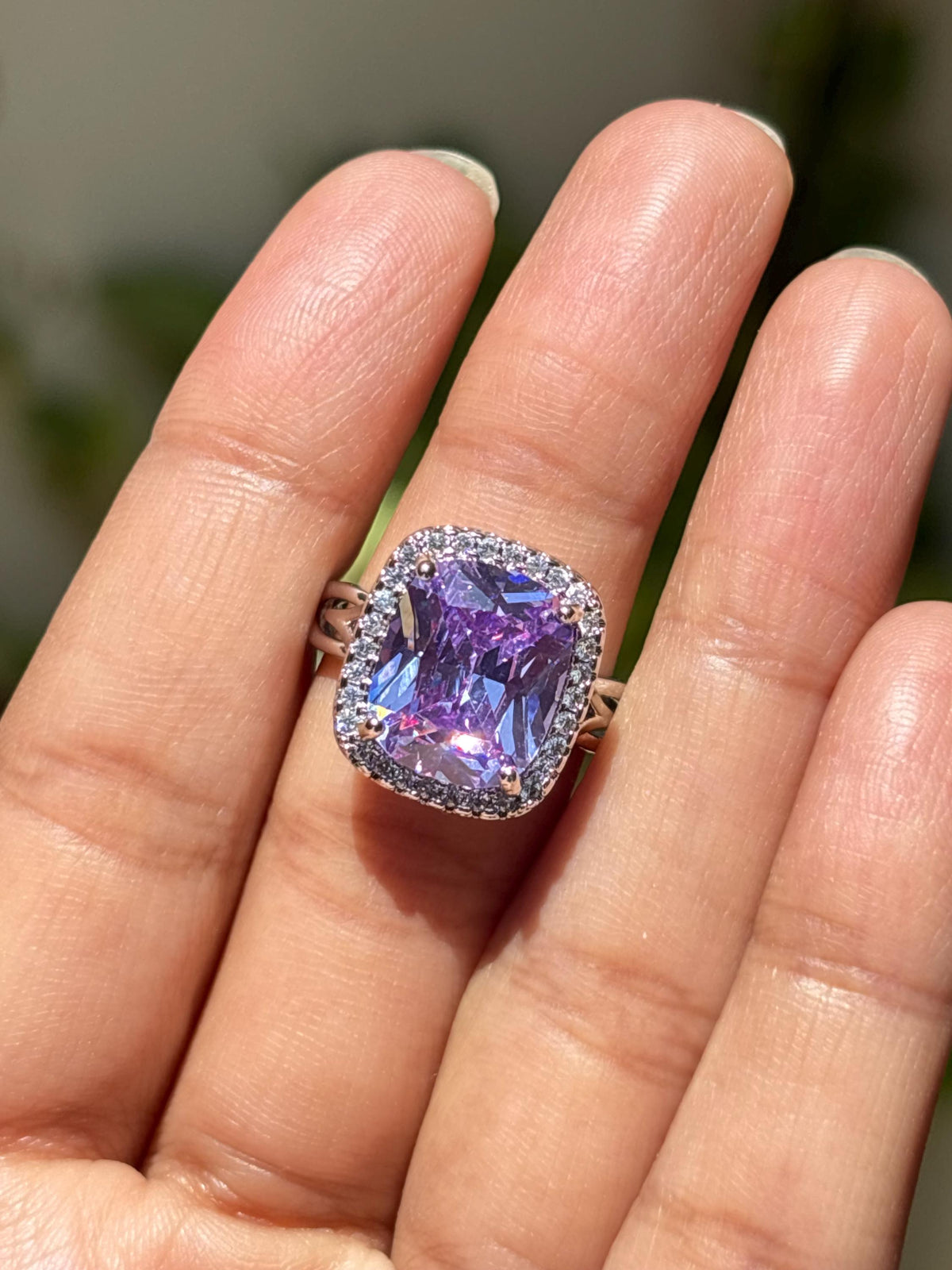Purple Sapphire Ring Large Statement Moissanite Diamond Leavender Purple Stone Jewelry Huge Engagement Rings