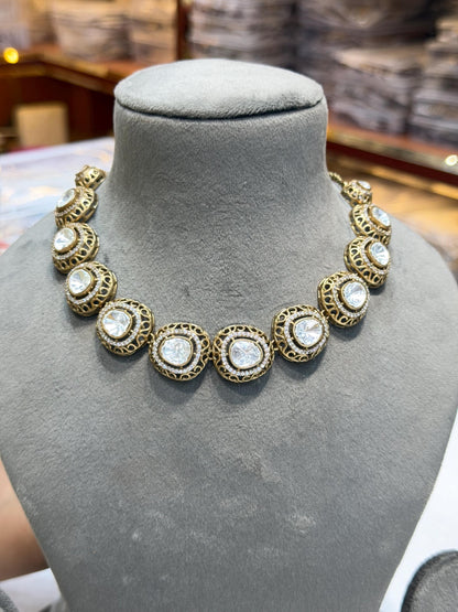 Polki Necklace Sabyasachi Inspired Moissanite Polki Diamond Choker Victorian Indian Wedding Kundan Jewelry Set