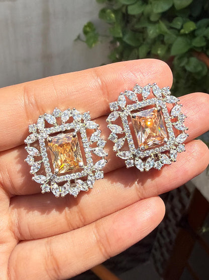 Champagne Diamond Earrings Large Statement Studs CZ Moissanite Champagne Stone Jewelry Cubic Zirconia Gift