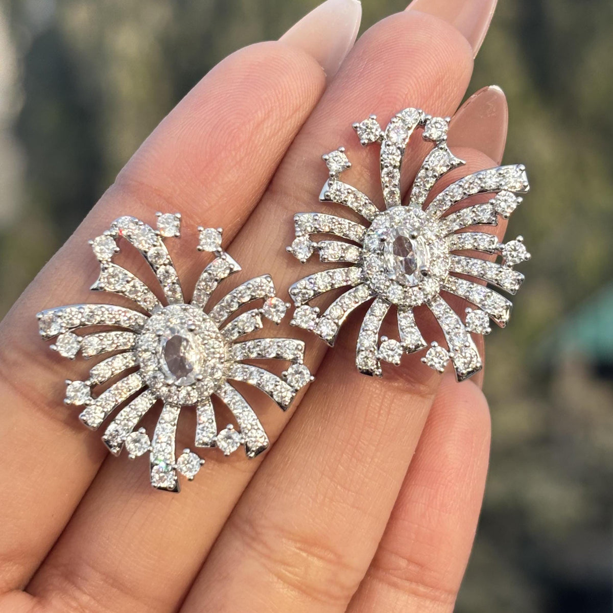 Large Moissanite Diamond Earrings Big Statement Studs Chunky CZ Oversized Cubic Zirconia Wedding Gift