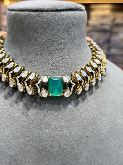 Polki Necklace Emerald Doublet Kundan Choker Sabyasachi Inspired Moissanite Polki Diamond Green Indian Jewelry