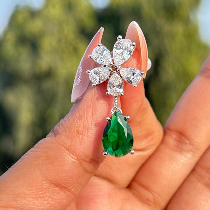 Emerald Earrings Dangle Drop Statement Moissanite CZ Green Diamond Jewelry Bride WEDDING Gift Her