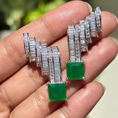 Emerald Diamond Earrings Statement Moissanite CZ Green Stone Jewelry Cuff Style Bride Wedding Gift