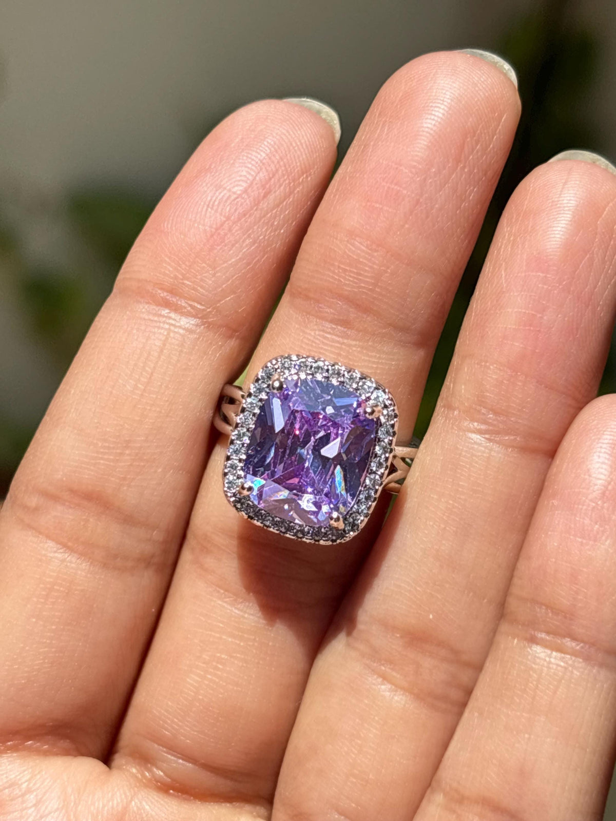 Purple Sapphire Ring Large Statement Moissanite Diamond Leavender Purple Stone Jewelry Huge Engagement Rings