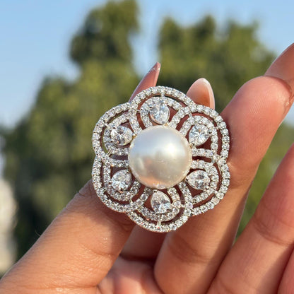 Large Pearl Stud Earrings Moissanite CZ Diamond Cubic Zirconia Big Huge Bride Wedding Gift