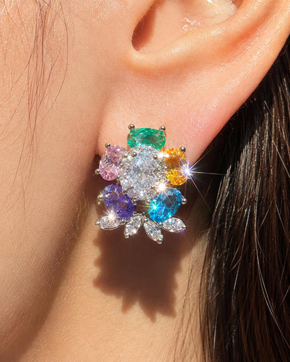 Multicolor Earrings Statement Small Studs Moissanite CZ Cubic Zirconia Mix Stone Colorful Jewelry Gift