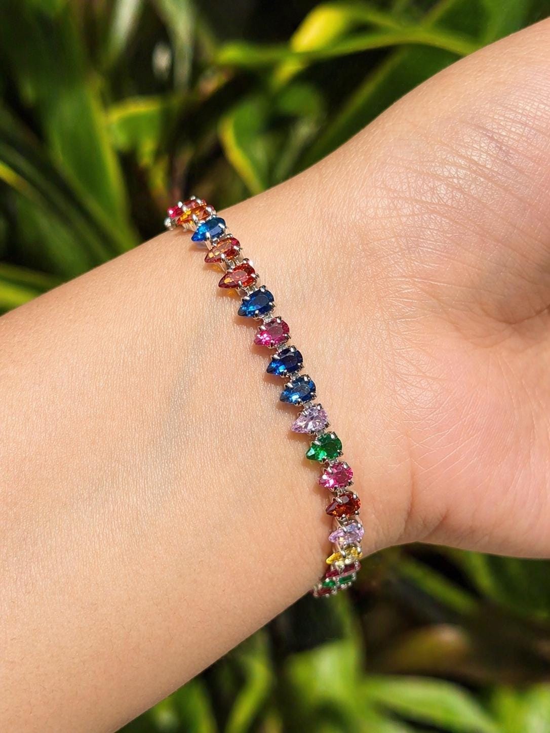 Multicolor Bracelet Statement Mix Stone Jewelry Colorful Rainbow Tennis Bracelet Cubic Zirconia Engagement Gift