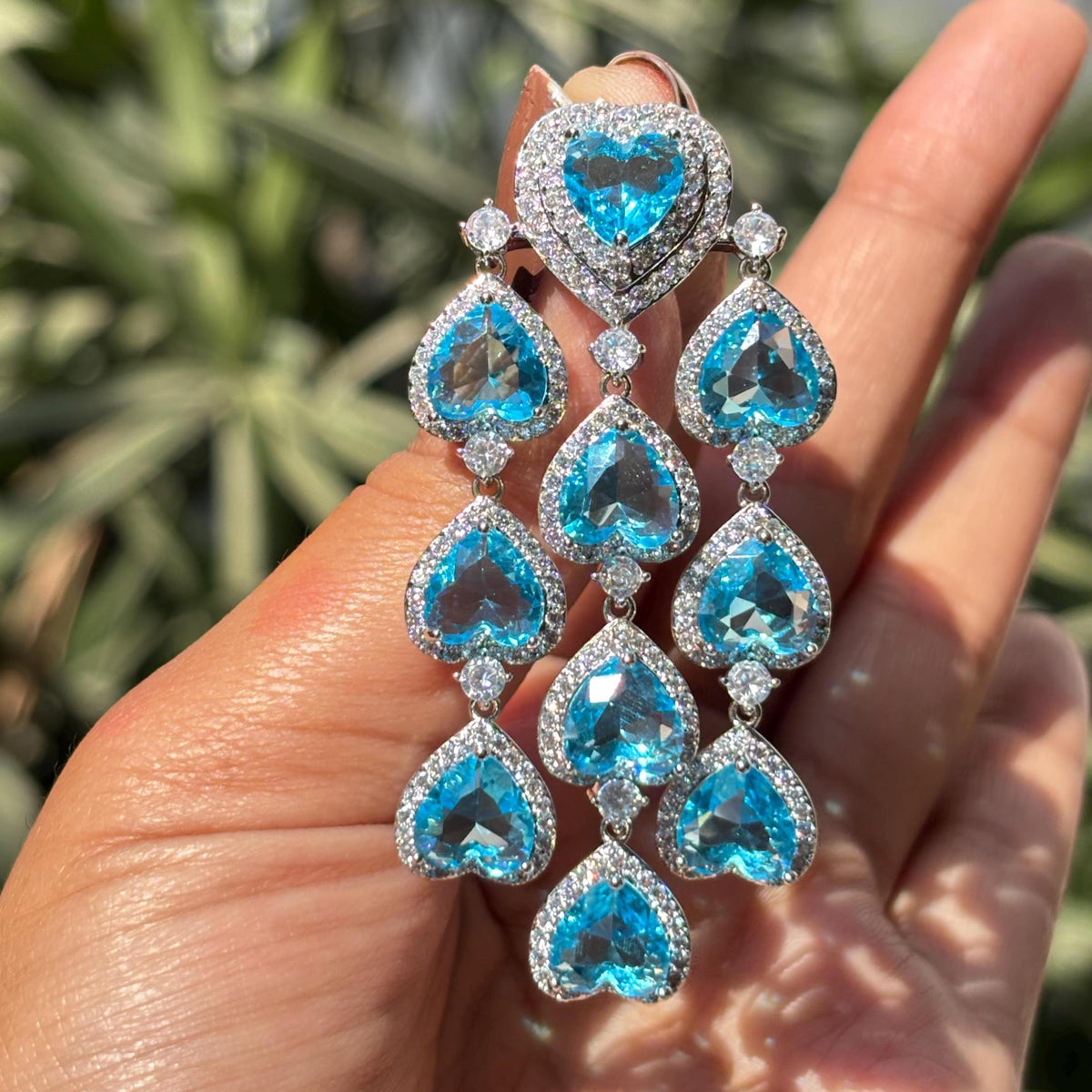 Aquamarine Diamond Earrings Statement CZ Moissanite Large Aqua Blue Stone Jewelry Cubic Zirconia Wedidng