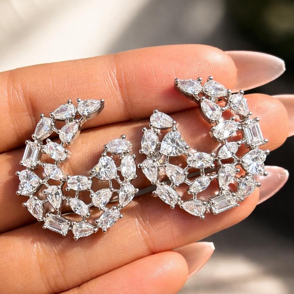 Moissanite Stateemnt Earrings CZ Cubic Zirconia Earrings Large Big Mix Stone Jewelry Wedding Gift