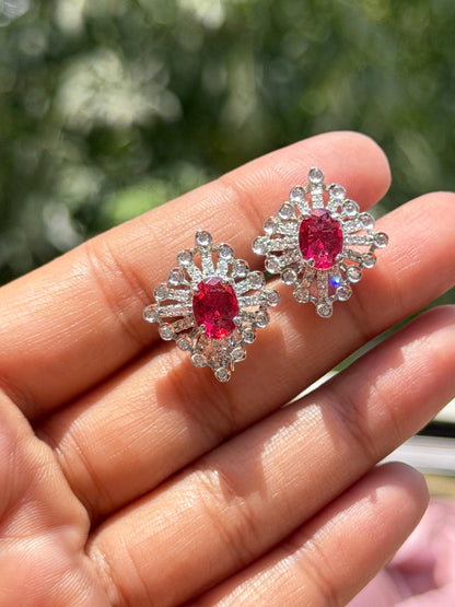 Ruby Diamond Earrings Statement Studs CZ Moissanite Small Red Stone Jewelry Birthday Gift Her