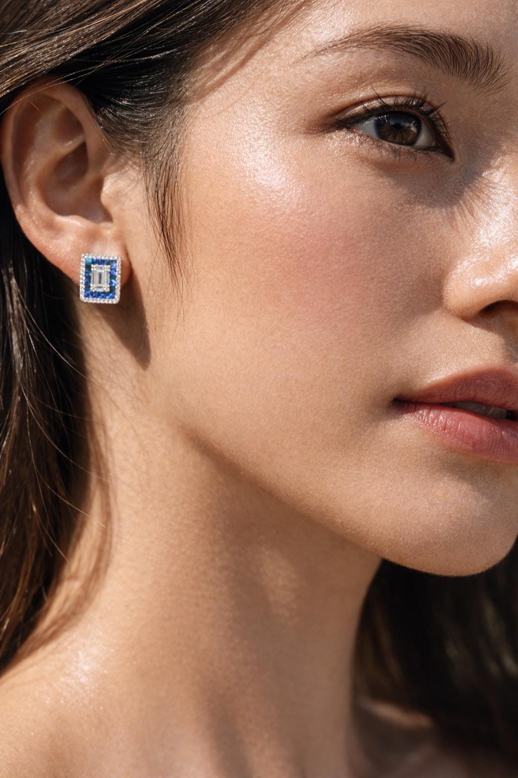 Sapphire Diamond Earrings Small Statement Studs Invisible Setting Moissanite Royal Blue Stone Jewelry Gift