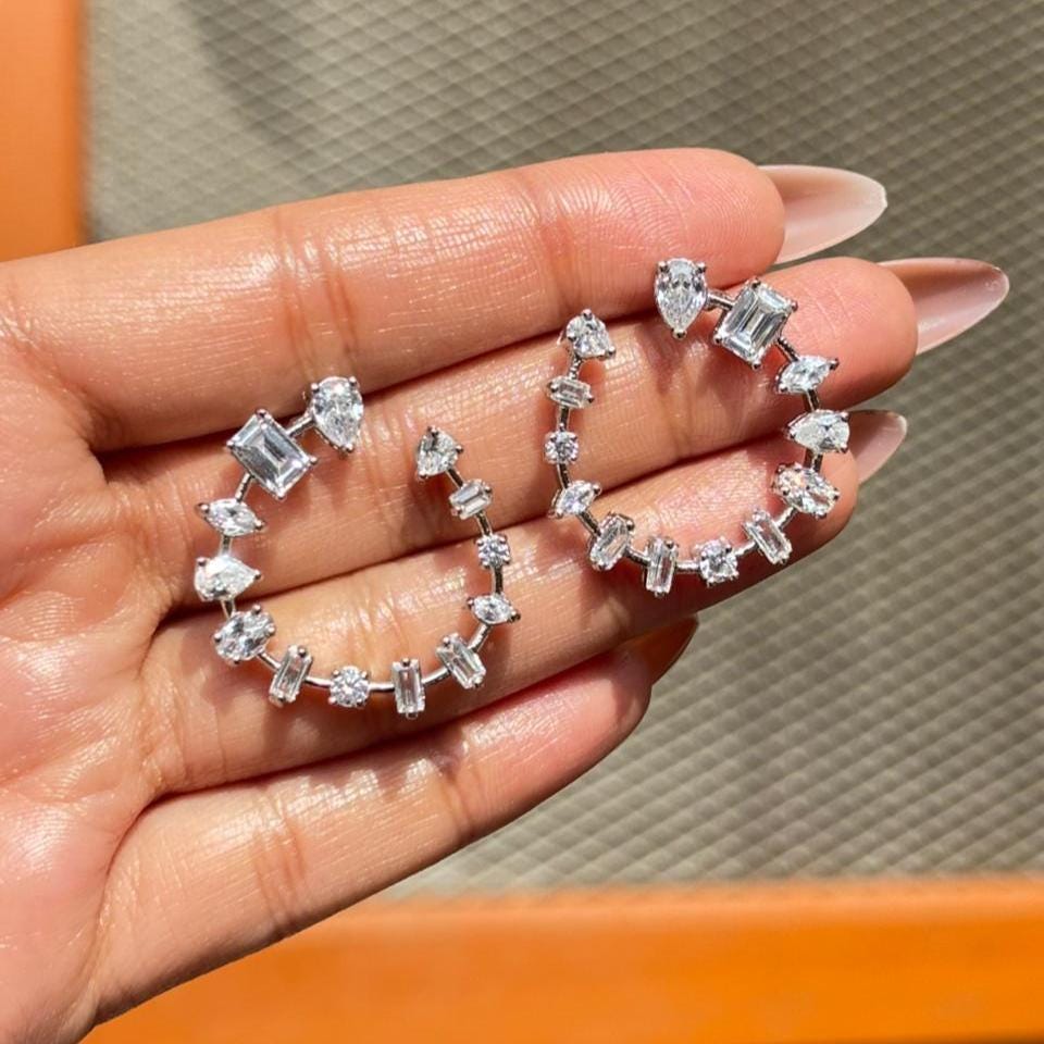 Large Moissanite Diamond Earrings Big Studs Statement Oversized Huge Cubic Zirconia CZ Engagement Jewelry