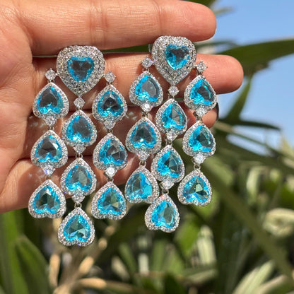 Aquamarine Diamond Earrings Statement CZ Moissanite Large Aqua Blue Stone Jewelry Cubic Zirconia Wedidng
