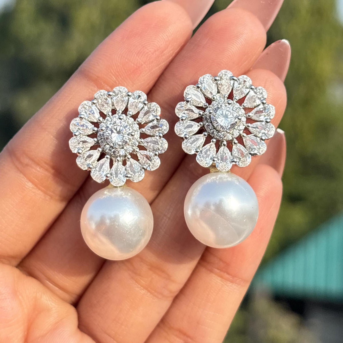 Moissanite Diamond Earrings Pearl Drop Statement Dangle Bride Wedding Cubic Zirconia CZ Wedding Jewelry