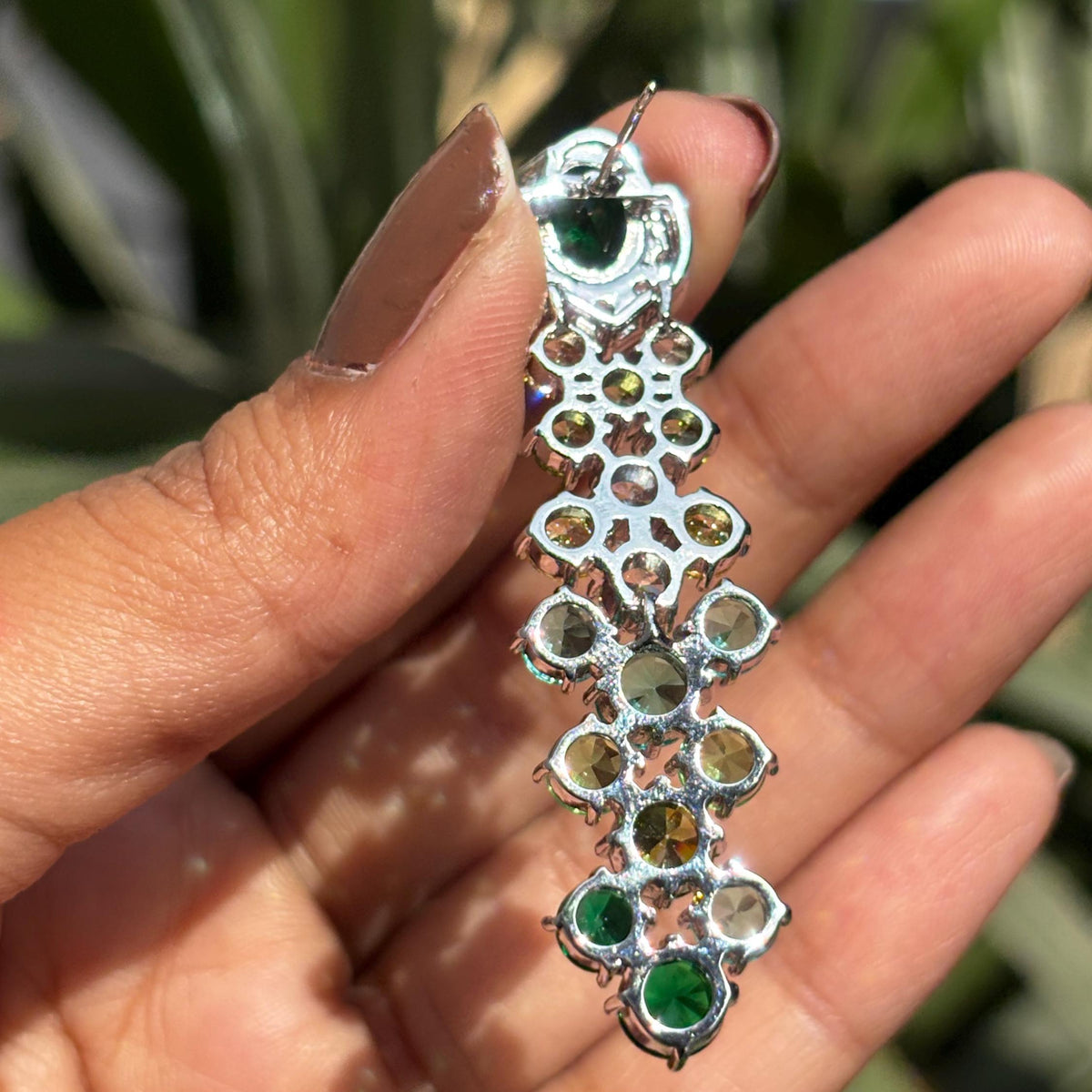 Emerald Diamond Earrings Teal Statement Long Dangle Chandelier Moissanite Multi Green Stone Jewelry Wedding