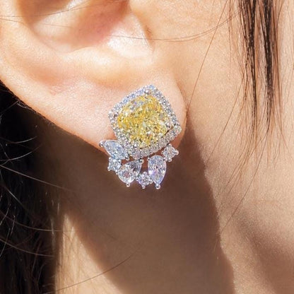 Yellow Diamond Earrings Small Studs Moissanite Statement Canary Yellow Sapphire Jewelry Cubic Zirconia Gift