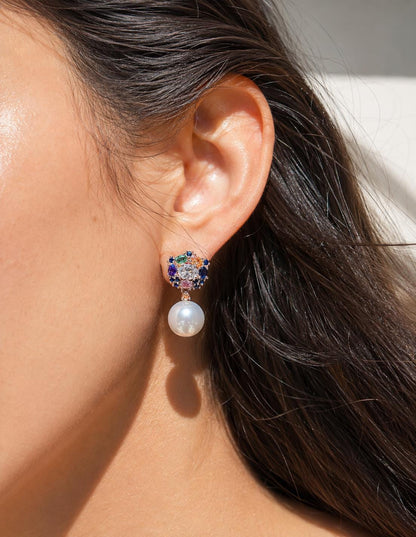 Multicolor Earrings Pearl Drop Statement Mix Stone Jewelry CZ Moissanite Cubic Zirconia Wedding Gift