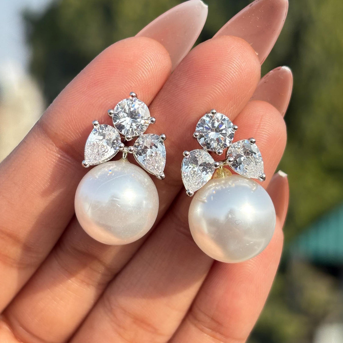 Large Pearl Drop Earrings Statements Moissanite Diamond CZ Bride Big Pearl Jewelry Wedding Gift