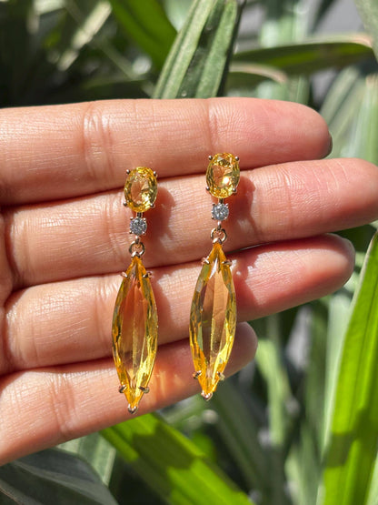 Yellow Diamond Earrings Dangle Statement Canary Stone Moissanite Cubic Zirconia Yellow Sapphire Jewelry Wedding