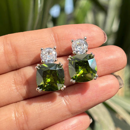 Peridot Earrings Small CZ Moissanite Diamond Green Stone Statement Designer Peridot Jewelry Gift Her