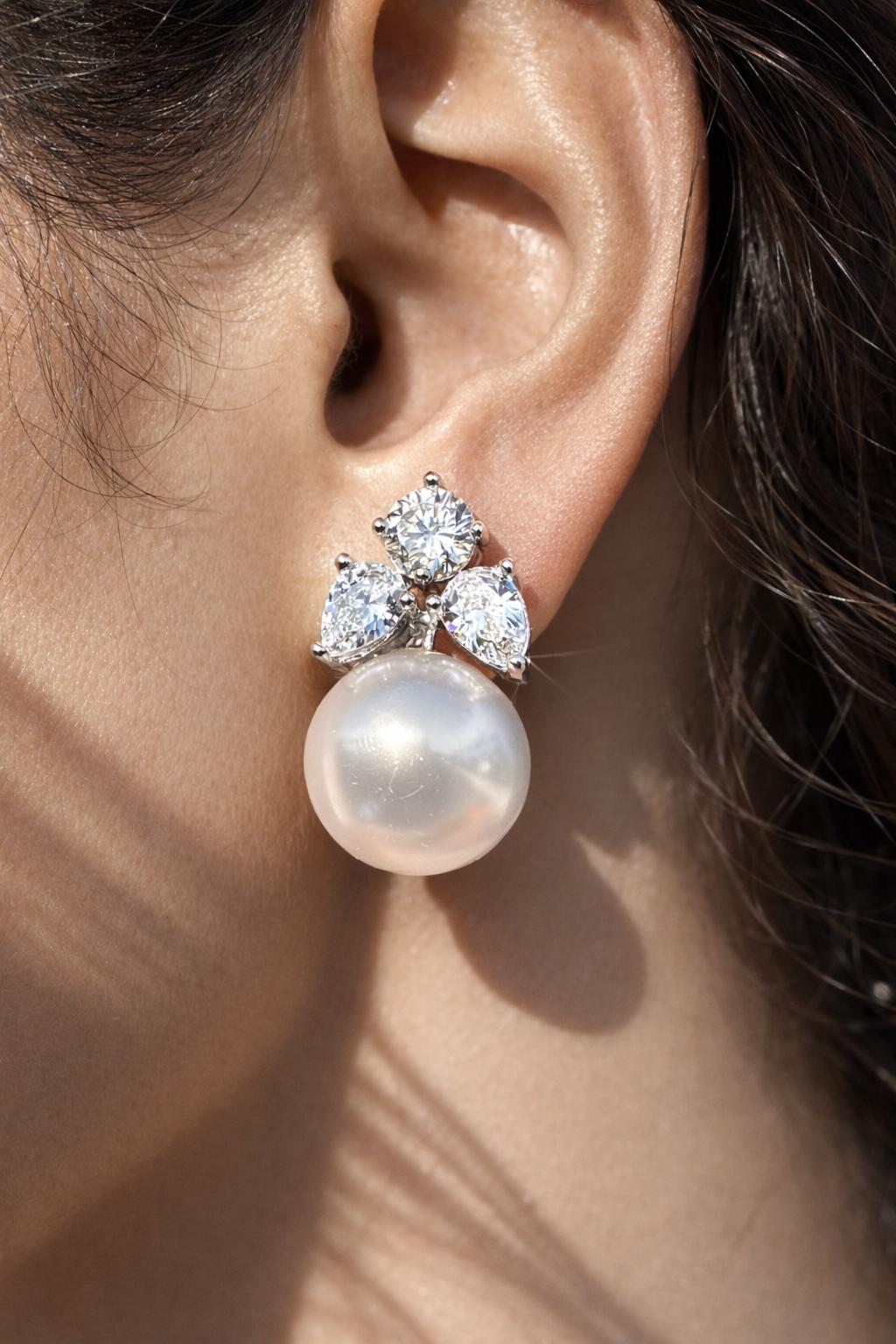 Large Pearl Drop Earrings Statements Moissanite Diamond CZ Bride Big Pearl Jewelry Wedding Gift